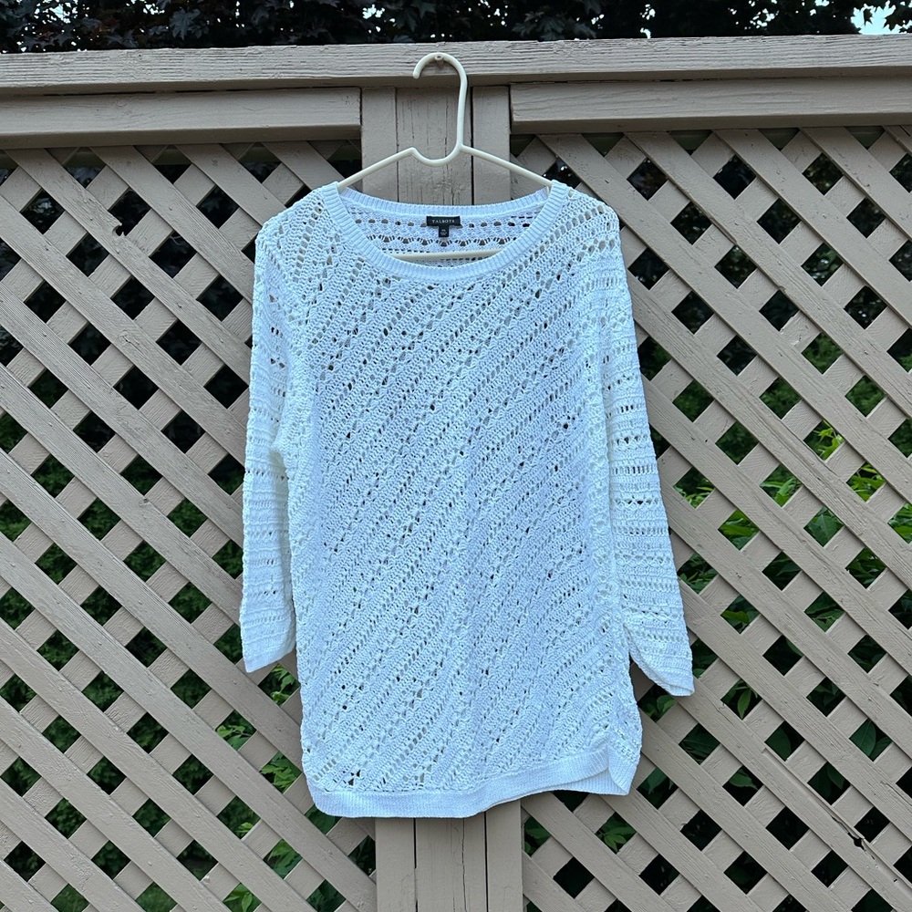 Talbots White Crochet Knit Sweater- XL